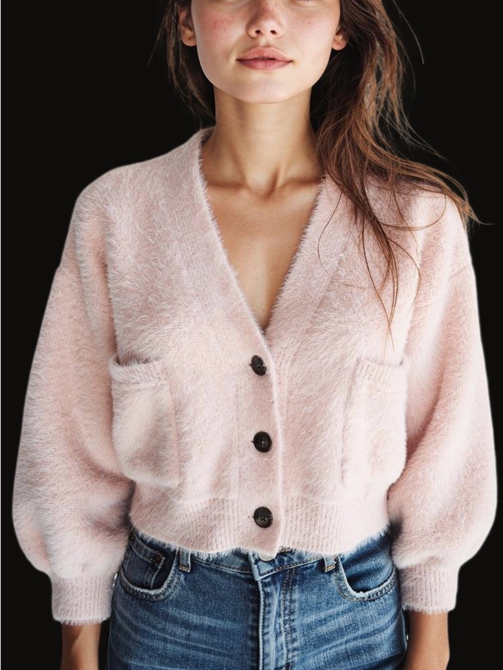 Pink Fuzzy Cardigan with Buttons valentines